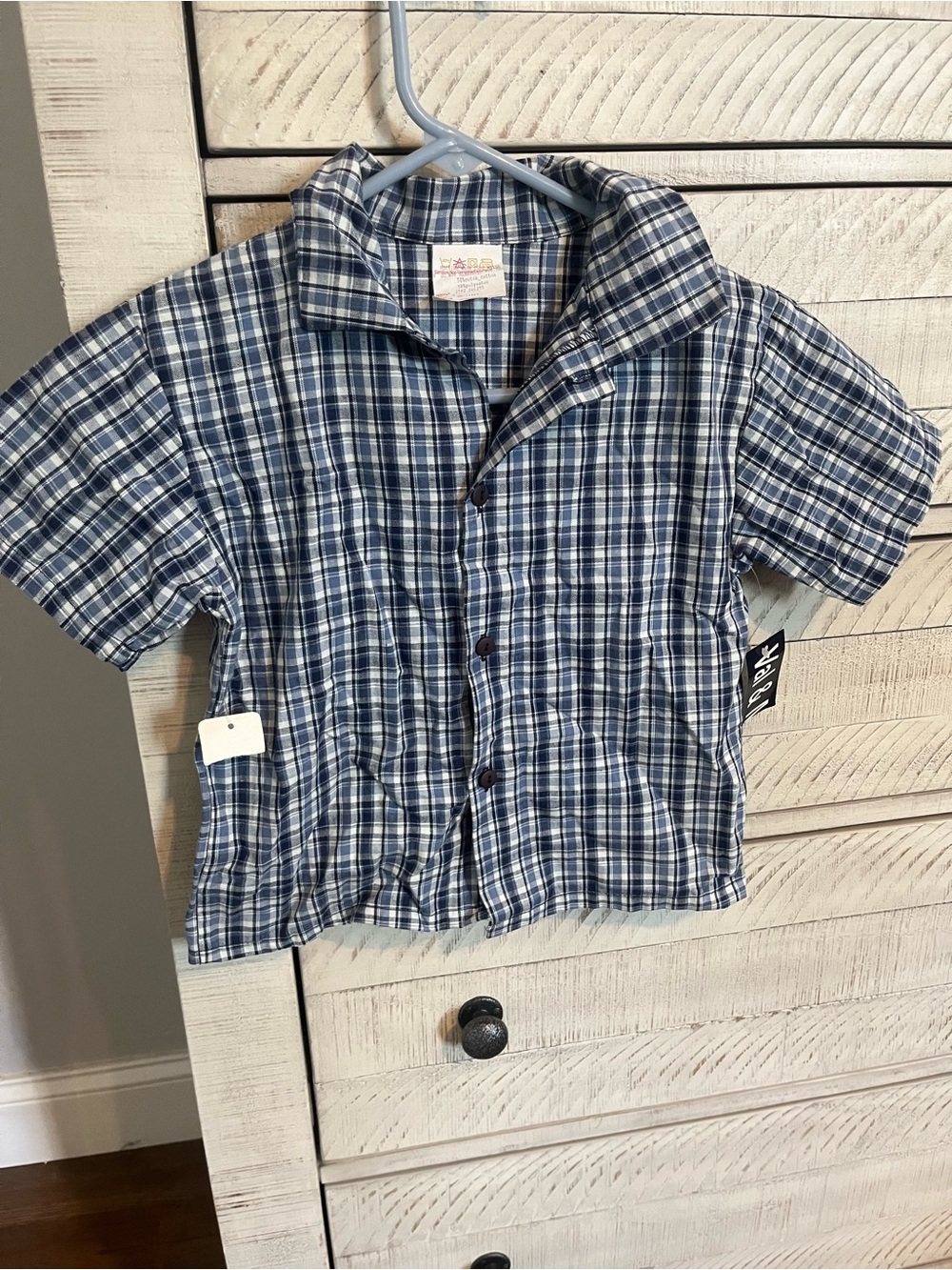 Blue Plaid Short-Sleeve Kids Shirt
